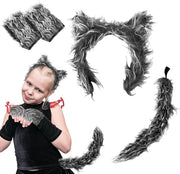 Set di accessori per costume lupo - 4 pezzi, orecchie, guanti e coda - costume da lupo in pelliccia per Halloween - costume animale per bambini e adulti