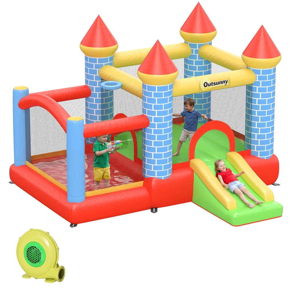 Castello Giostra Gonfiabile 300x275x210 cm con Scivolo Piscina Canestro e Pompa Multicolor