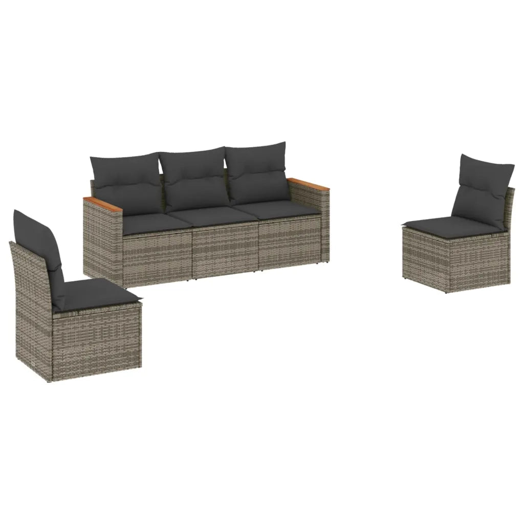 Set Divano da Giardino 5 pz con Cuscini Grigio in Polyrattan 3258252