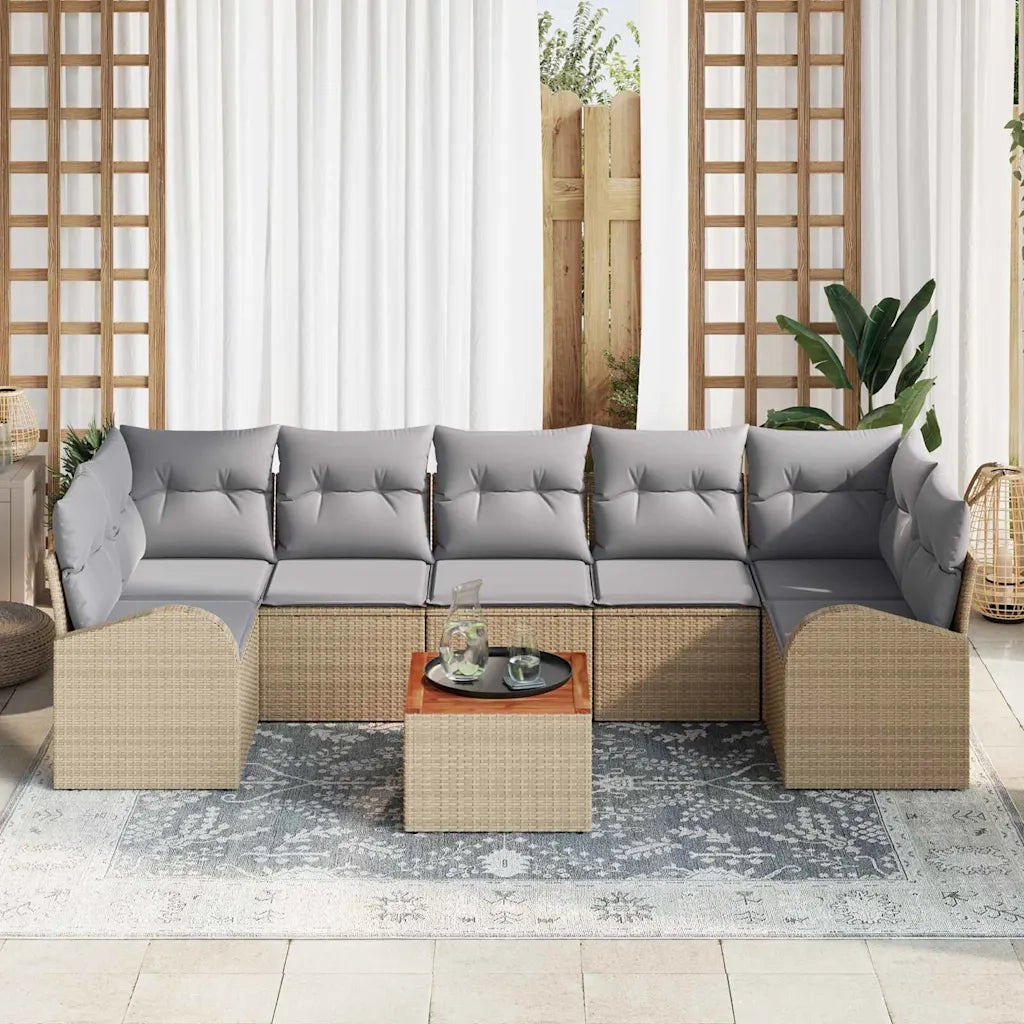 Set Divano da Giardino con cuscino 8 pcs Beige polyrattan