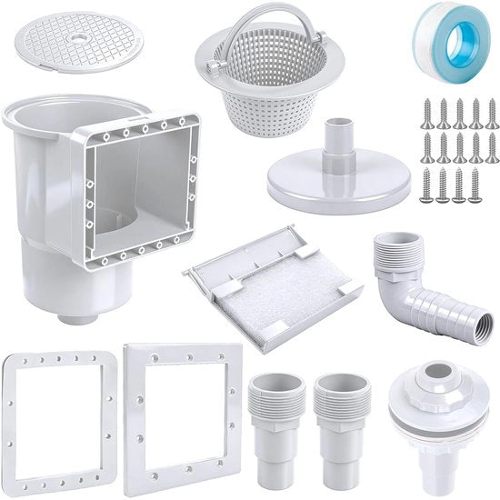 Skimmer 9-delig - Wandskimmer con aspiratore - Grande Skimmer con mandibola - Connettore di tubo 32/38 mm - Per vasche di acqua dolce - Inclusa guarnizione per parete in acciaio - Skimmer per vasche di acqua dolce