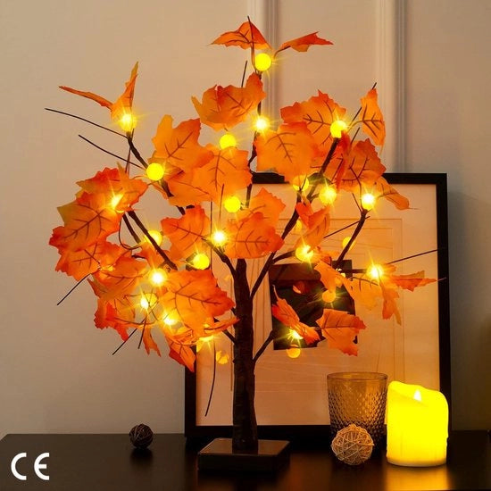 Albero di Quercia Illuminato da 24 Pollici con 24 Lampioni LED a Forma di Melone - Decorazione per Halloween, Thanksgiving, Matrimoni e Casa - Albero da Tavolo a Batterie per Interni - Decorazione Festiva d'Autunno e Regalo