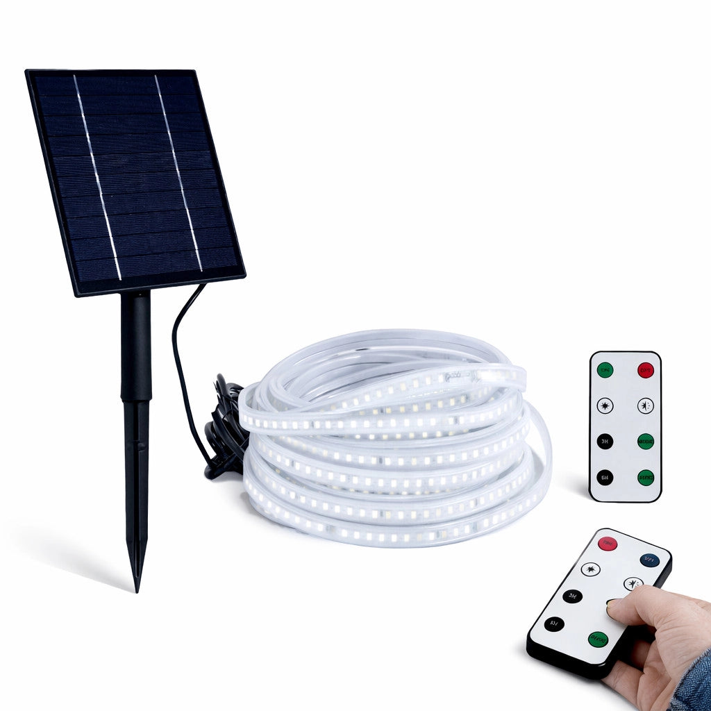STRISCIA LED SOLARE 10 METRI TELECOMANDO BIANCO FREDDO 6500K ESTERNO ET-31611