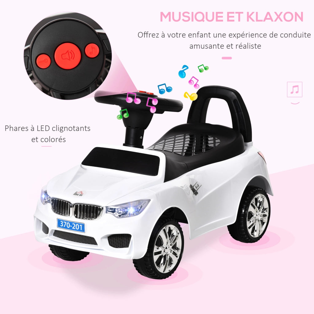 Cavalcabile Auto per Bambini ¨C Xylo ¨C Bianco con Contenitore Giochi e Luci