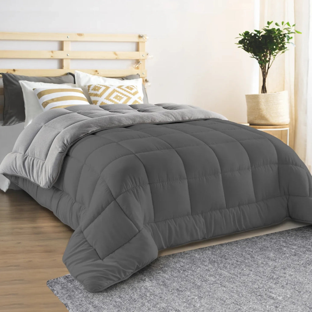 IDMarket - Piumino 140x200 CM ZOE polar biface grigio chiaro e grigio 400 gr