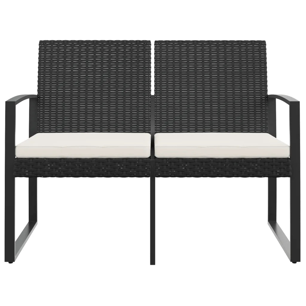 Panca da Giardino a 2 Posti con Cuscini in Rattan PP Nero 360209