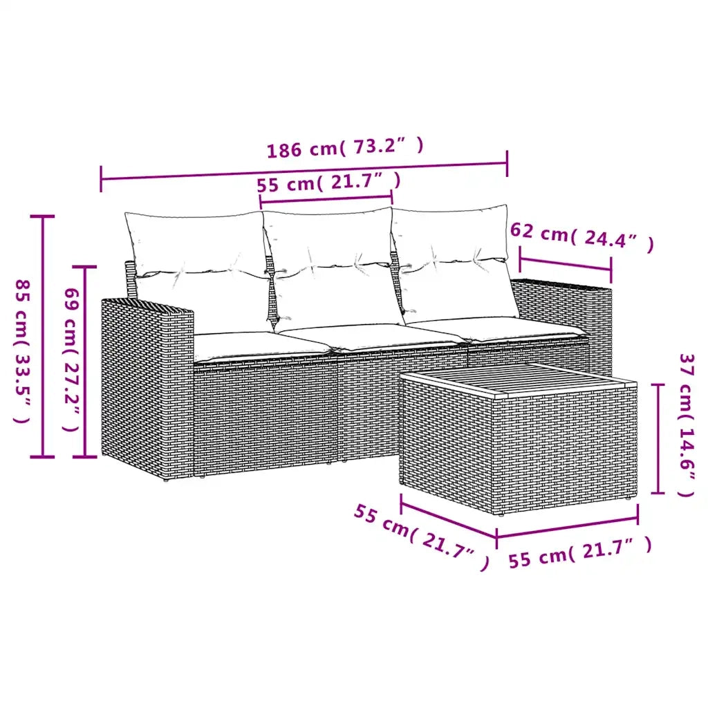 Set Divani da Giardino 4 pz | Set Salotto da Giardino con Cuscini Nero in Polyrattan