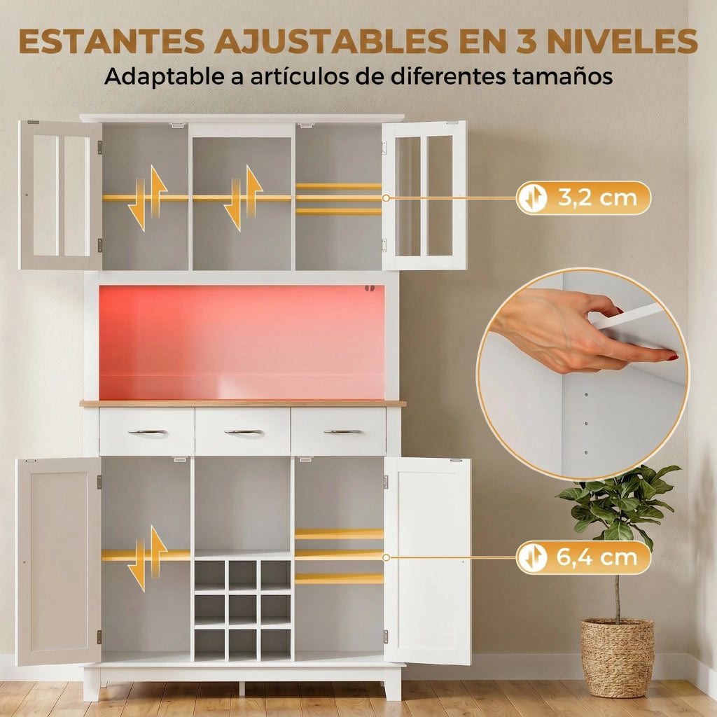 Armadio Cucina con Porte Vetro e Illuminazione LED ¨C Minimal ¨C Bianco