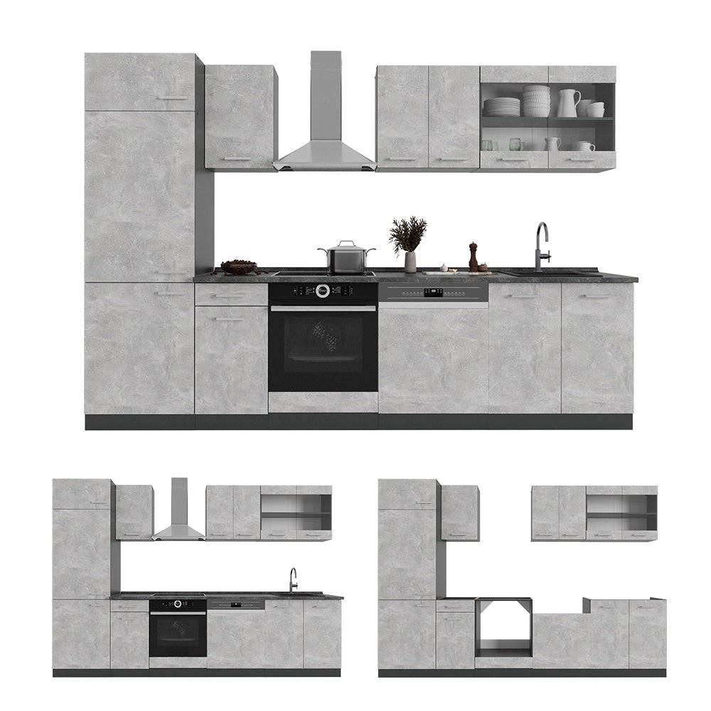 Cucina componibile R-Line Calcestruzzo/Antracite 300 cm, PL Antracite Vicco