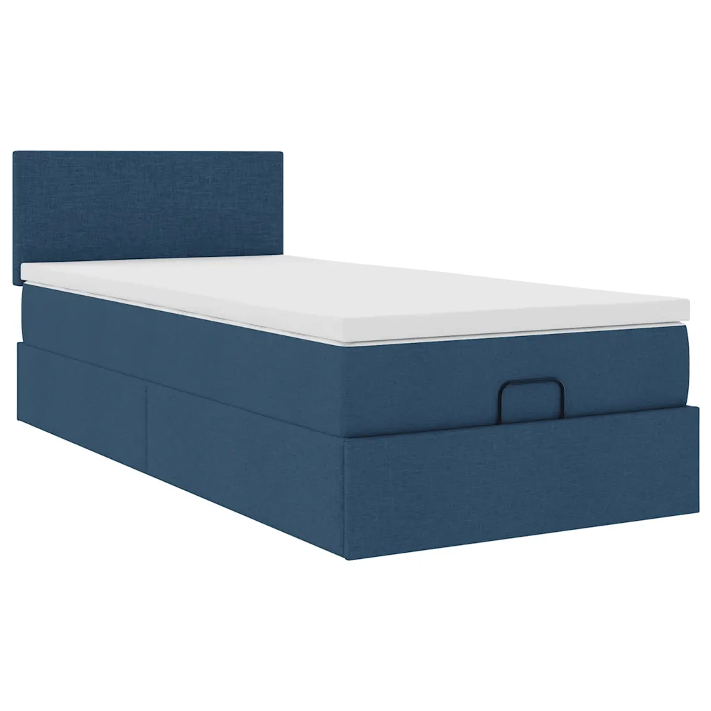 Pouf Letto con Materasso e LED Blu 90x200 cm in Tessuto