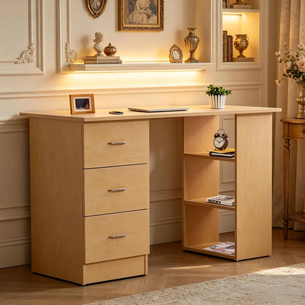 Scrivania per computer in MDF effetto legno con 3 cassetti