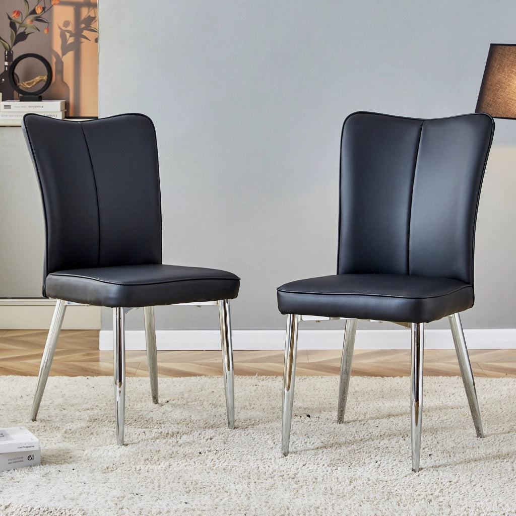 2 sedie da sala da pranzo in pu con schienale ergonomico e seduta imbottita con gambe in metallo nero argento