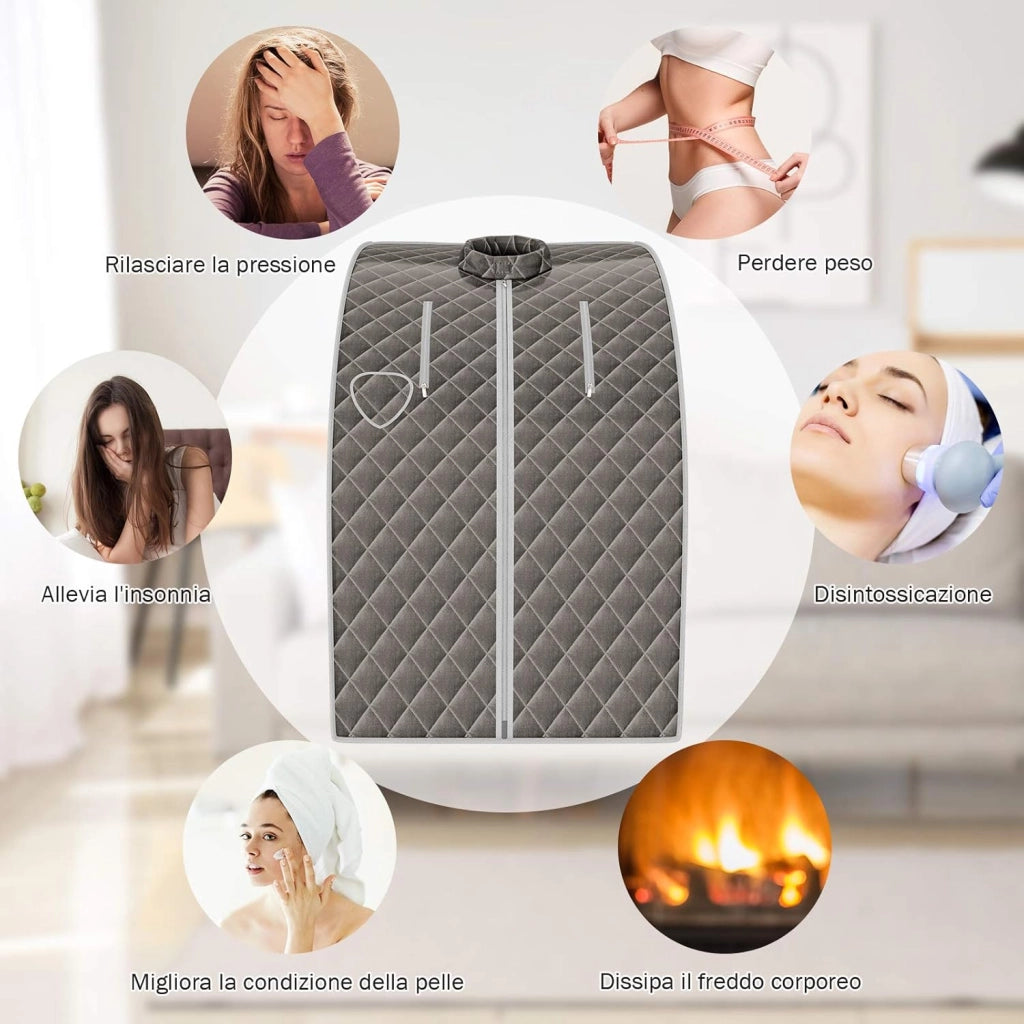 1000 W Sauna a Vapore Portatile con Telecomando, Sauna Domestica Bagno di Vapore con Sedia, Sauna Spa 3L, Funziona Timer 15-90 min (Grigio)