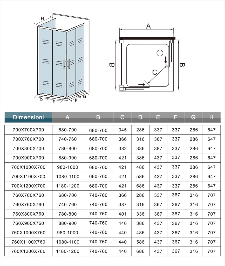 H.195 cm Box Doccia a 3 Lati 80x90x80 cm Porta Scorrevole 90 cm Doppia Parete Fissa da 80 cm in Vetro Trasparente Anticalcare da 6mm Cromato Lucido