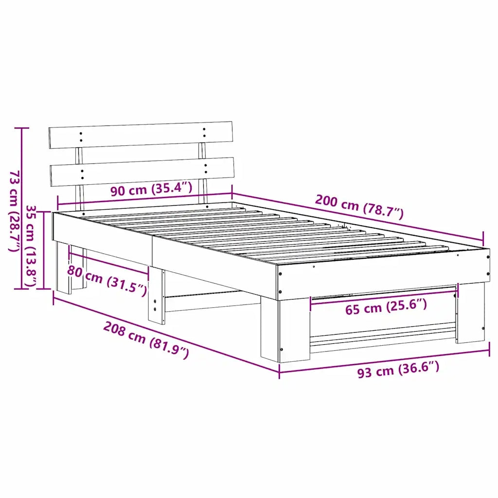 Letto singolo | Letto per adulti | Struttura del letto Marrone 90 x 200 cm Pino massello