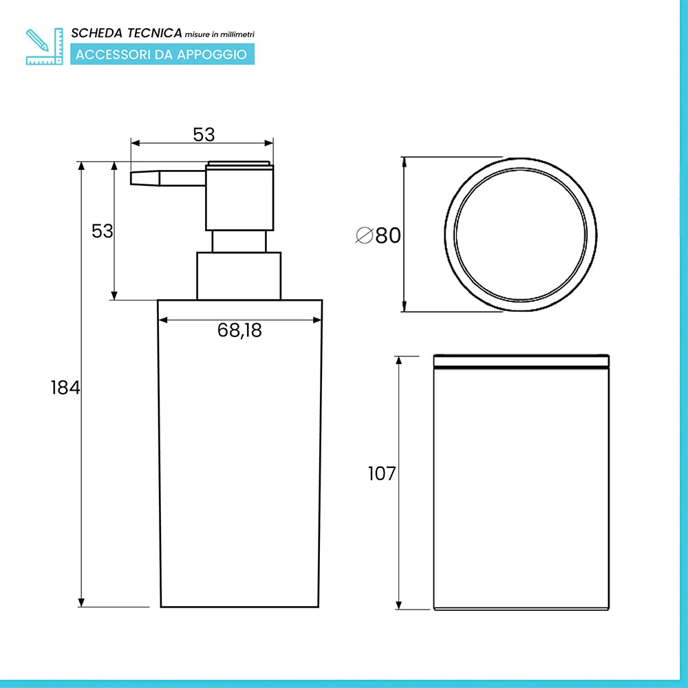 Set accessori bagno da appoggio 5 pezzi in plastica grigio Glim