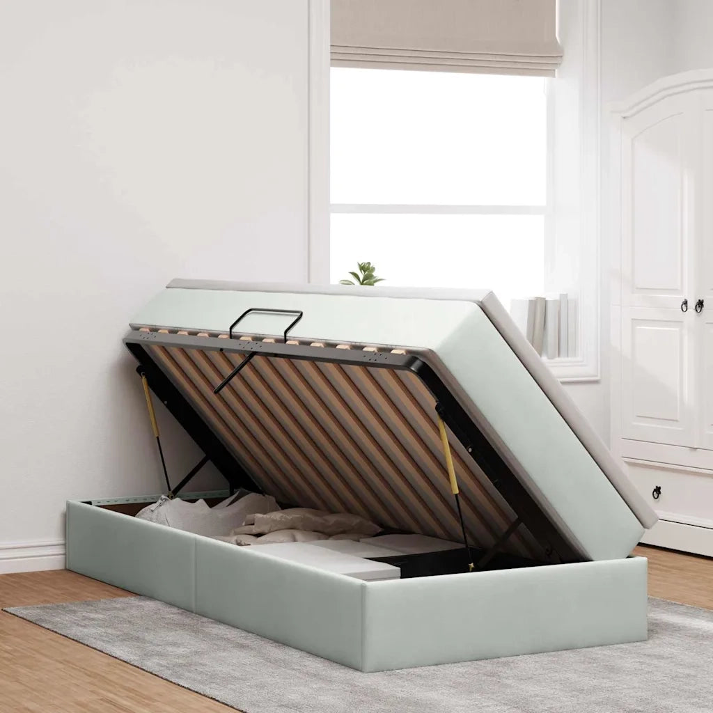 Letto con contenitore e materasso Grigio chiaro 90 x 200 cm