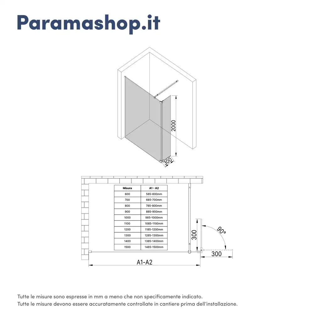 Anta girevole paraspruzzi 30cm vetro opaco profili cromati | Keros