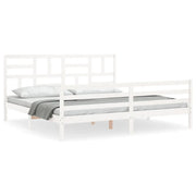 Letto matrimoniale | Letto per adulti | Giroletto con Testiera Bianco 200x200 cm in Legno Massello