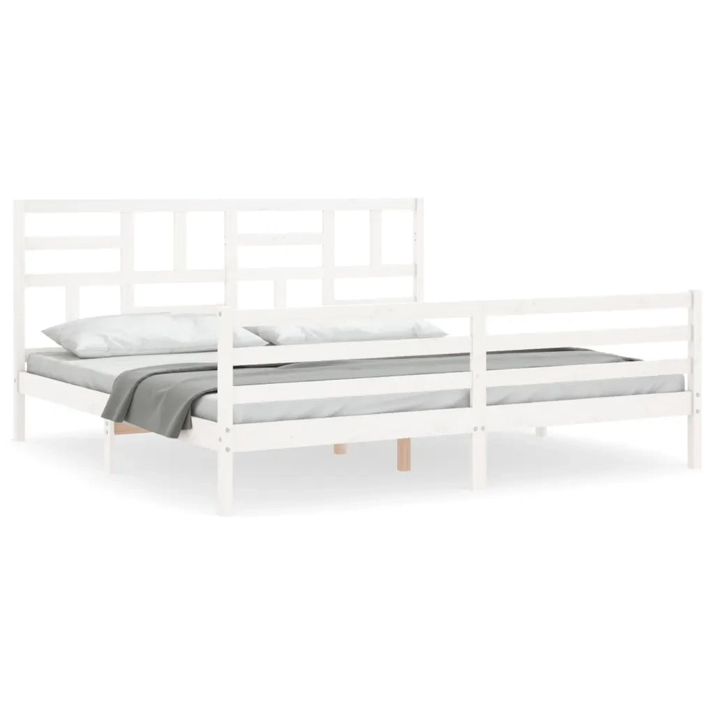 Letto matrimoniale | Letto per adulti | Giroletto con Testiera Bianco 200x200 cm in Legno Massello