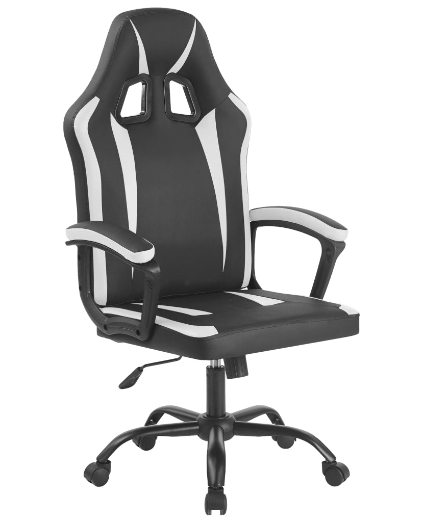 Sedia Gaming Adulto Professionale SimilPelle Reclinabile Con Braccioli Poltrona Ufficio Regolabile in Altezza Pistone Gas Gamer Portata 150 Kg Bianco
