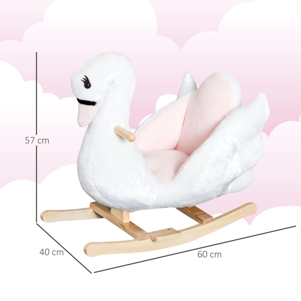 Cavallo a Dondolo Cigno con Musica ¨C Xylo ¨C Metallo Legno Peluche Bianco 60x32x55cm