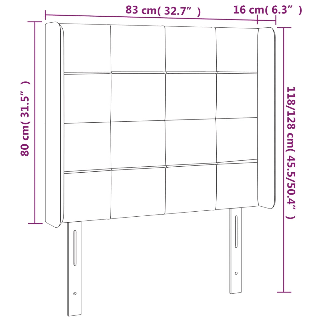 Testiera ad Orecchio Nera 83x16x118/128 cm in Velluto 3119612