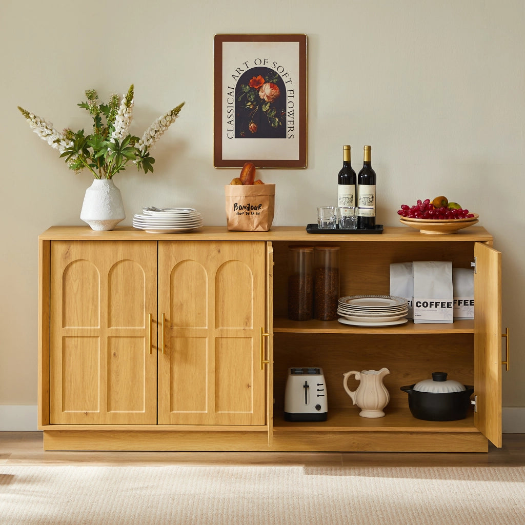 Credenza Vetrina con Ante ¨C Xylo ¨C Legno Naturale, Mobile TV Soggiorno 169x40x80 cm