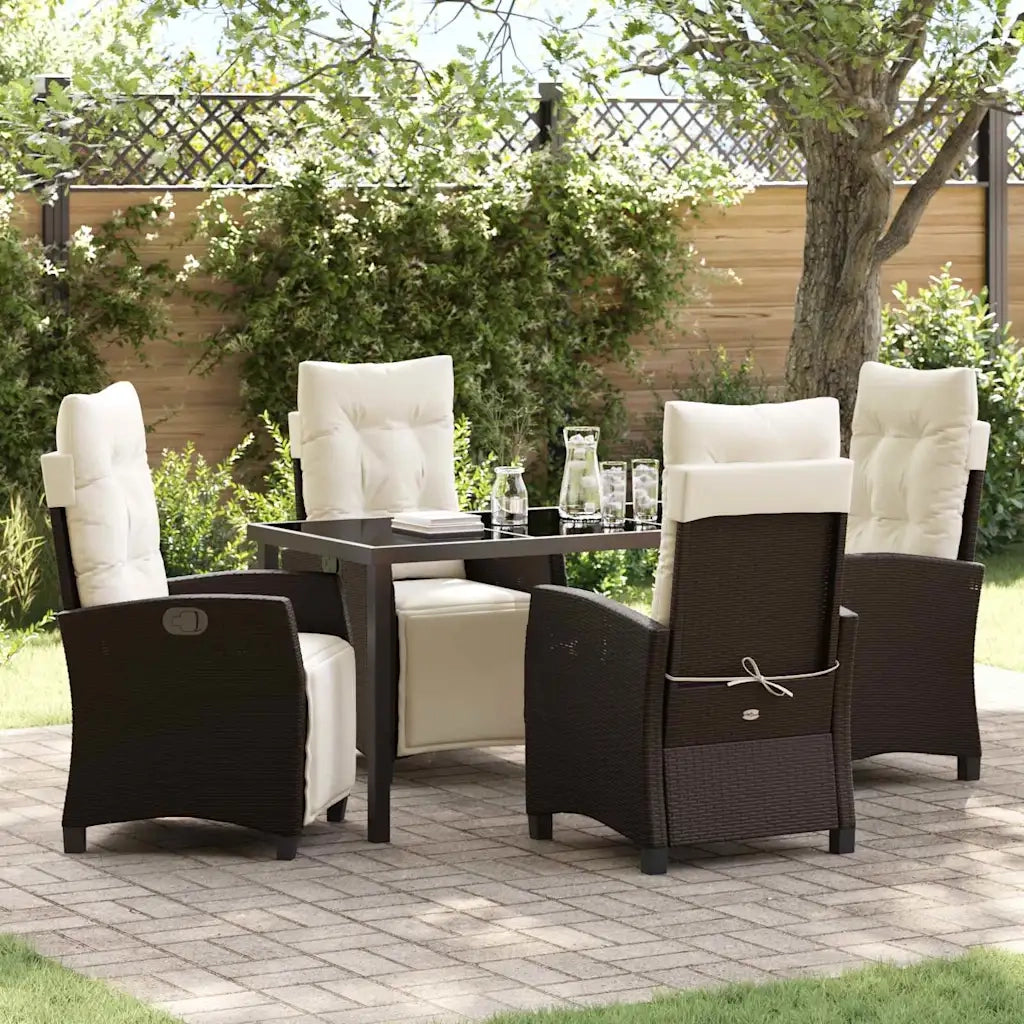 Set da Pranzo per Giardino con cuscino 5 pcs Marrone polyrattan