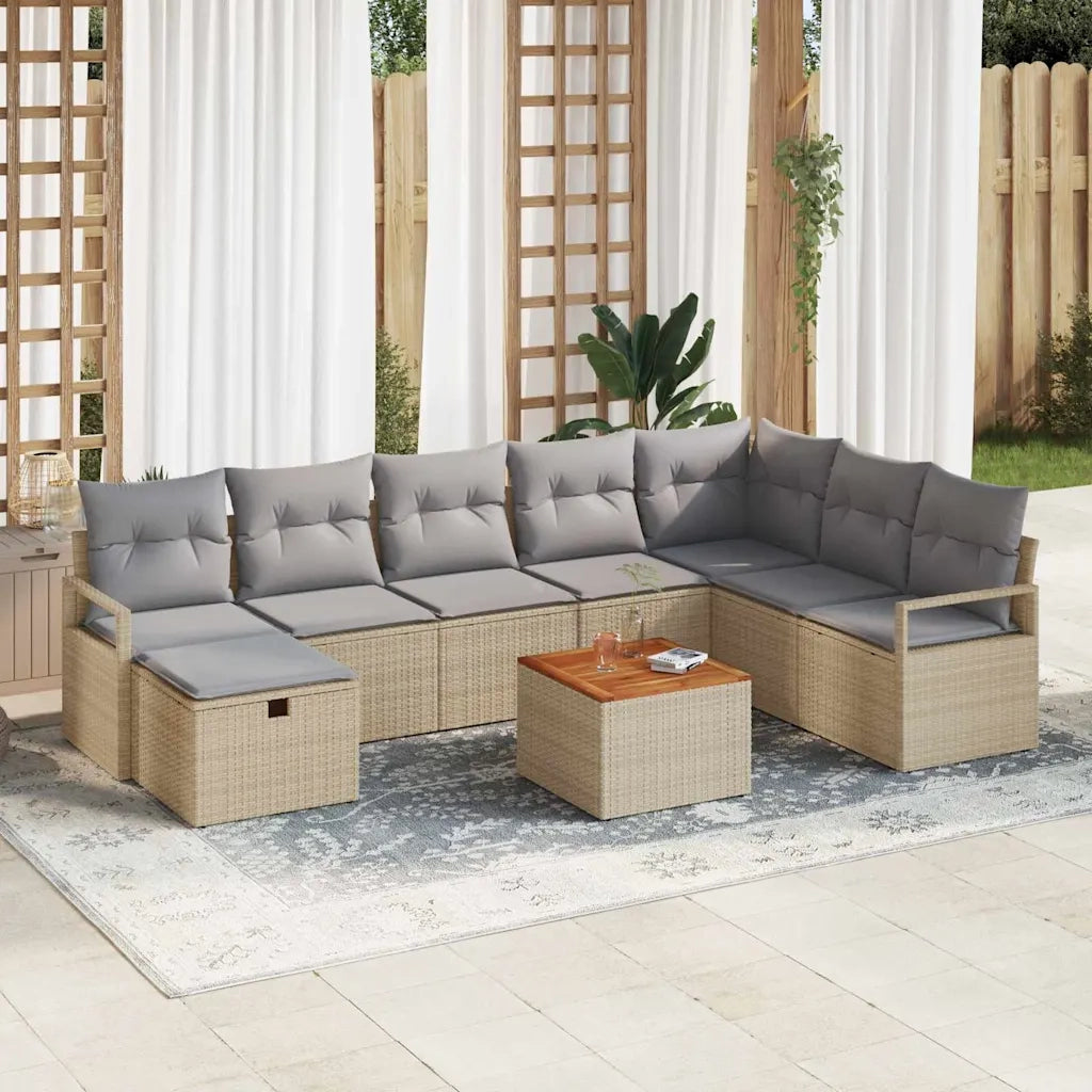 Set Divano da Giardino con cuscino 9 pcs Beige polyrattan 3359553