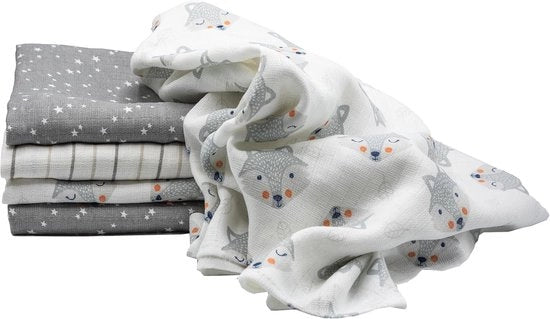 Set di 6 Asciugamani di Chiffon - Grigio chiaro, Doppia Tessitura, Certificato Oeko-Tex, 70 x 80 cm - Ideale per la Curatela del Bambino