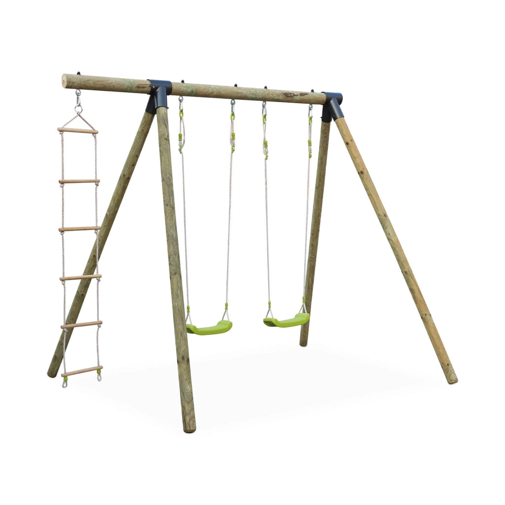 Area giochi altalene e scala di corda, 3 posti, verde