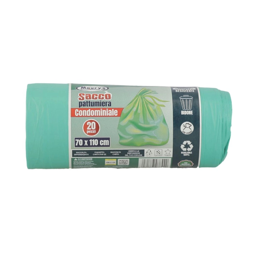 MAURY'S SACCHI PER PATTUMIERA 70X110 CM 5 CONFEZIONI DA 20 PEZZI IN COLORE VERDE