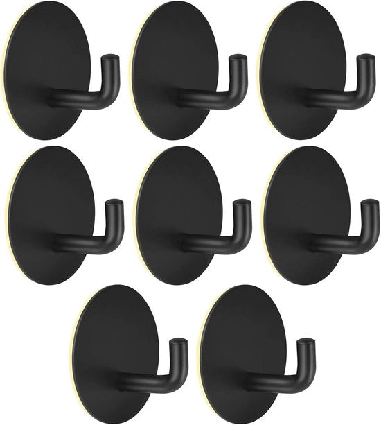 Haken Autoadesivi - Acciaio Inossidabile - Per Cucina, Bagno, Ufficio - 8 Pezzi - Nero