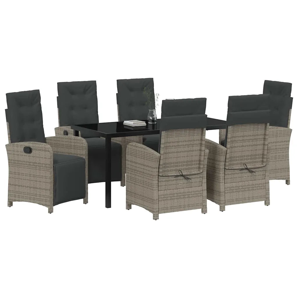 Set da Pranzo per Giardino con cuscino 7 pcs Grigio polyrattan
