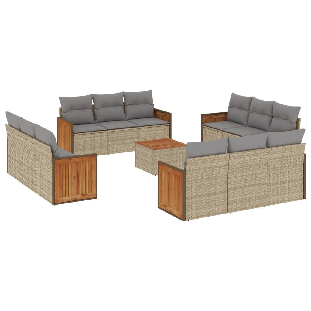 Set Divano da Giardino 13 pz con Cuscini Beige in Polyrattan