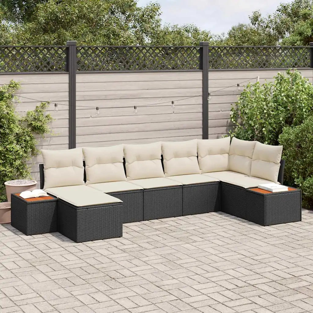Set Divano da Giardino con cuscino 7 pcs Nero polyrattan