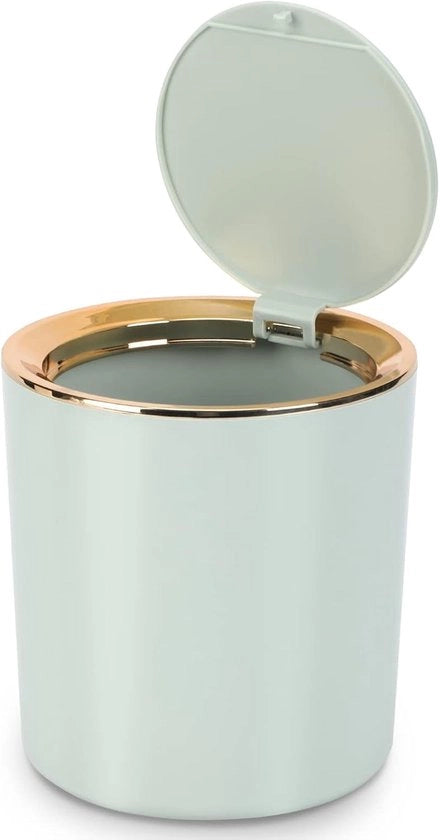 Mini afvalemmer con coperchio - compatta e pratica - 1 pezzo - verde chiaro - plastica - 14,3 x 15 cm