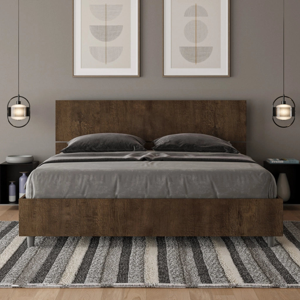 BS COM Letto matrimoniale con rete 160x190 testata dritta noce