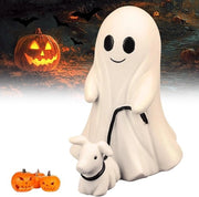Ornamenti di statua fantasma - decorazione di Halloween per appassionati di fantasmi con statua di cane che cammina - statua carina di un fantasma con cucciolo - ornamenti di desktop di Halloween in formato .