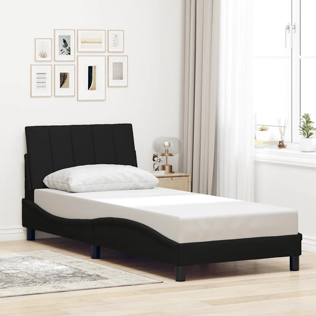 Letto singolo | Letto per adulti | Giroletto senza Materasso Hanko Nero 90x200 cm in Tessuto
