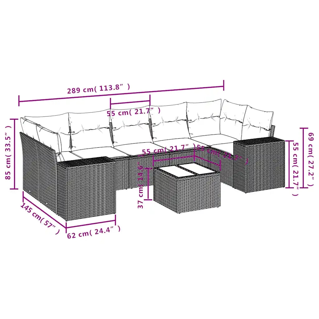 Set Divani da Giardino 8 pz con Cuscini Marrone in Polyrattan 3222342