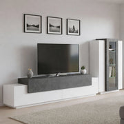 Parete attrezzata da soggiorno Anisia, Made in Italy, Porta TV a luce LED bianca, Set salotto moderno, cm 290x45h121, Bianco lucido e Grigio Cenere