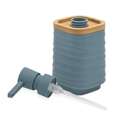 Dispenser sapone da appoggio turchese cobalto in abs e bambù Wave