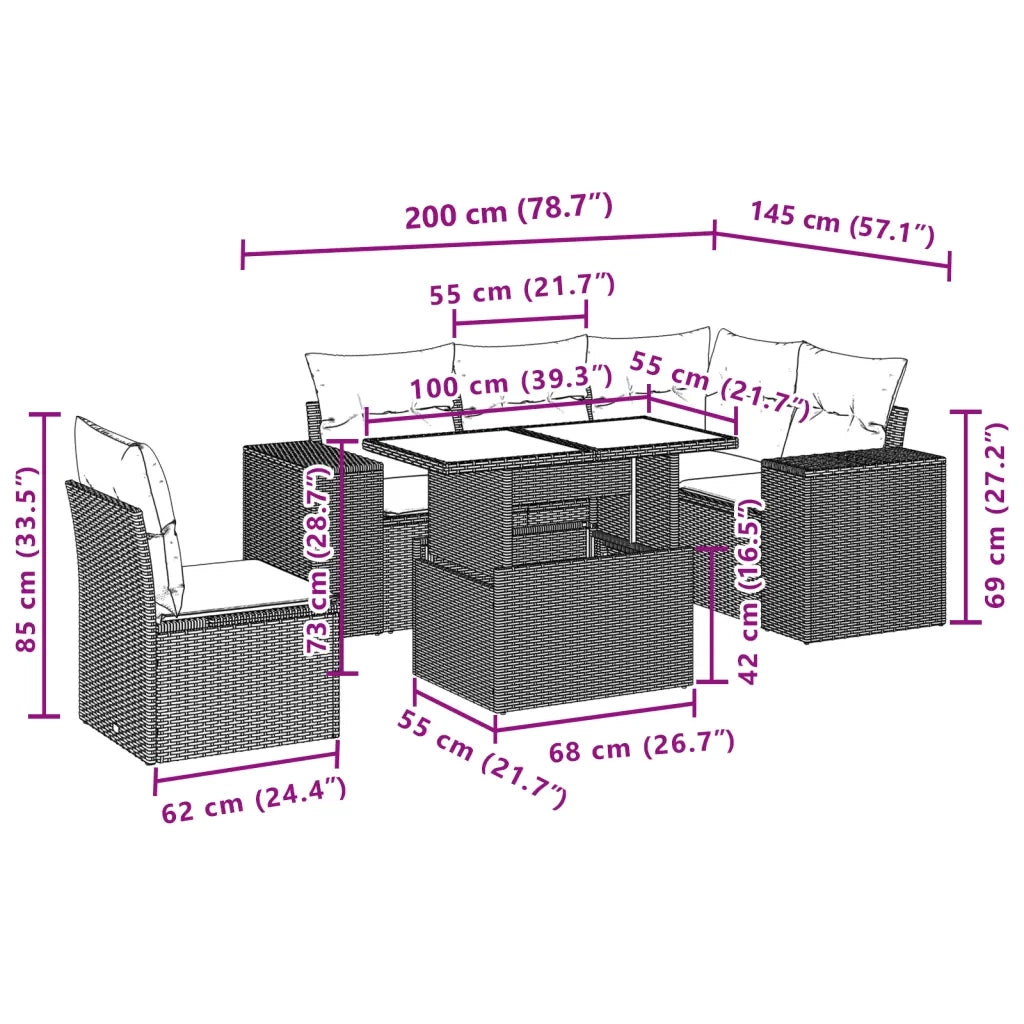 Set Divano da Giardino 6pz con Cuscini Grigio Chiaro Polyrattan 3269172