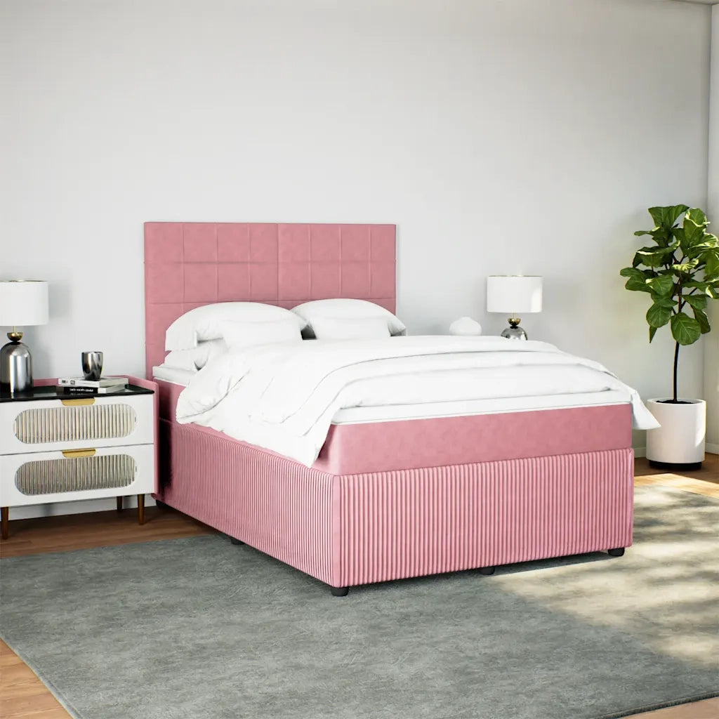 Giroletto a Molle con Materasso Rosa 140x190 cm in Velluto 3294639