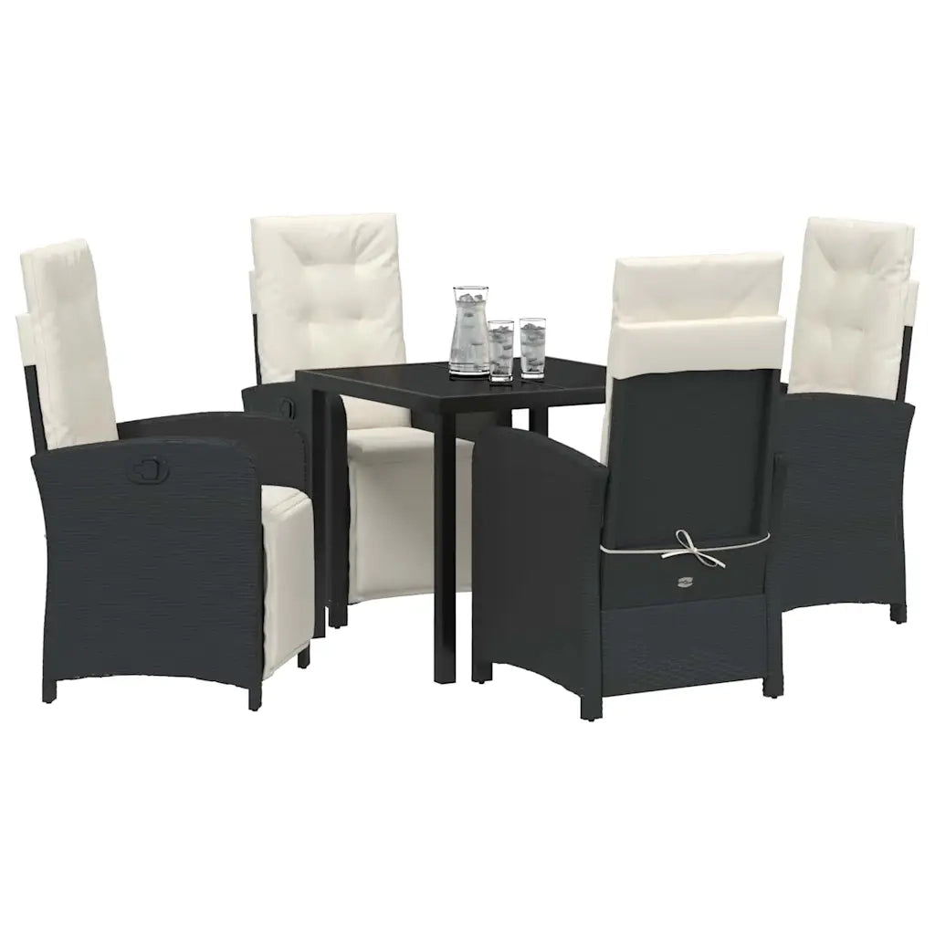 Set da Pranzo per Giardino con cuscino 5 pcs Nero polyrattan