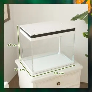 Acquario in vetro 41 litri bianco con sistema di filtraggio, luci LED e pompa dell'acqua, compatto per varie specie di pesci