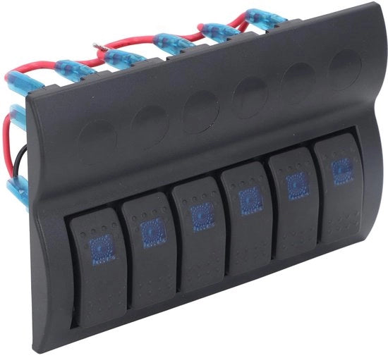 Pannello di commutazione con 6 bande - Preassemblato pannello di commutazione elettrico - Pannello di controllo LED blu - Protezione contro sovraccarico - Adatto per...