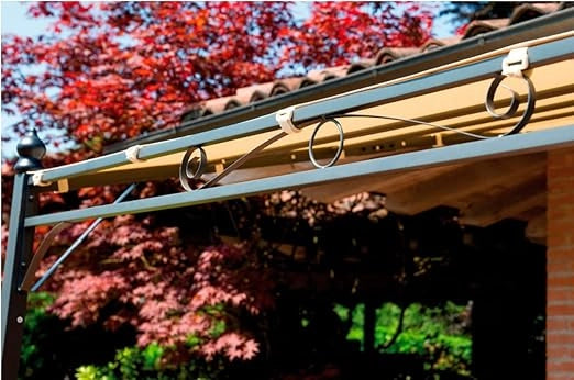 Pergola rettangolare parete 3x4 mt da esterno giardino in ferro telo ecrù 180gr resinato Tomaino